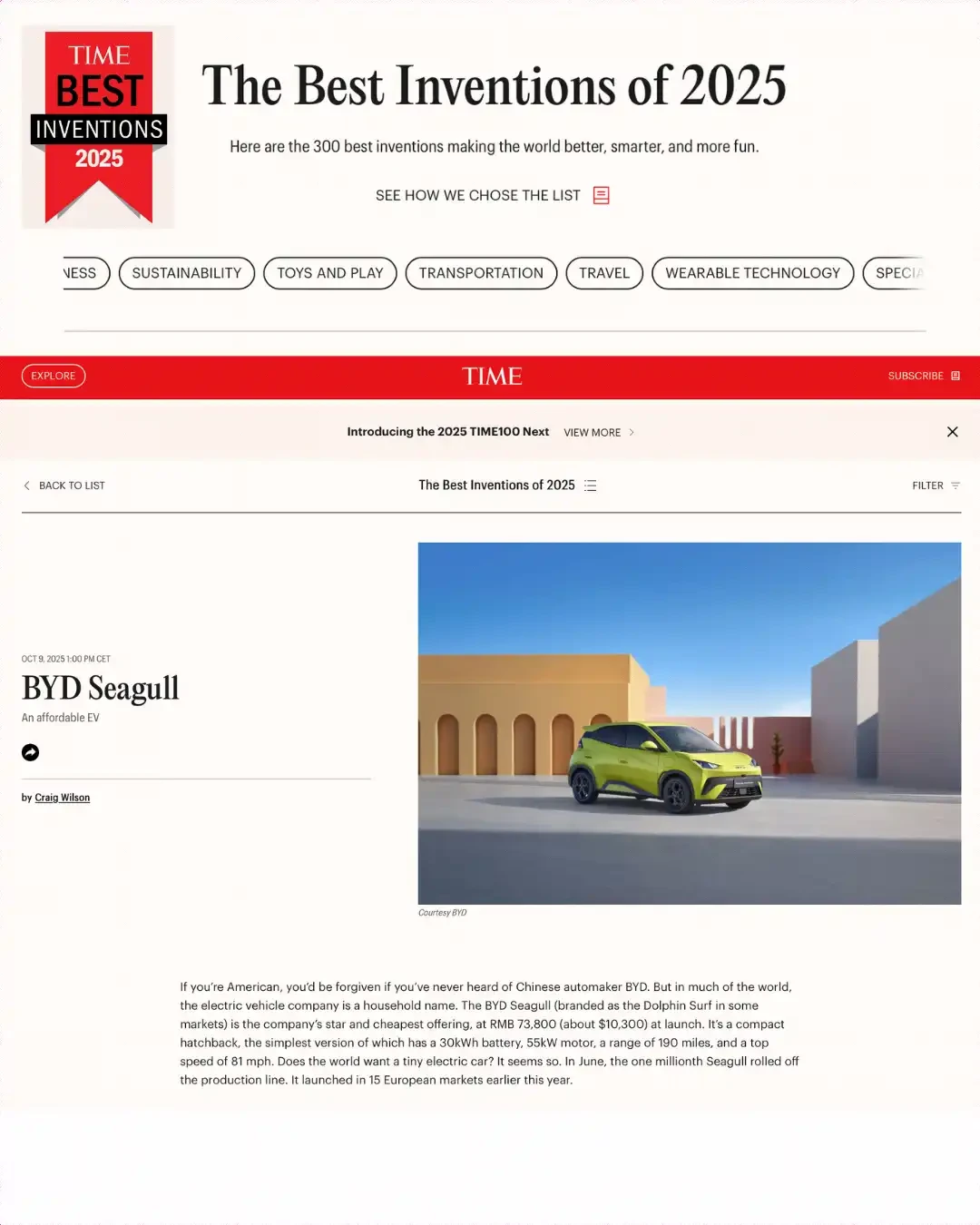 BYD Dolphin mini premiado pela revista Time